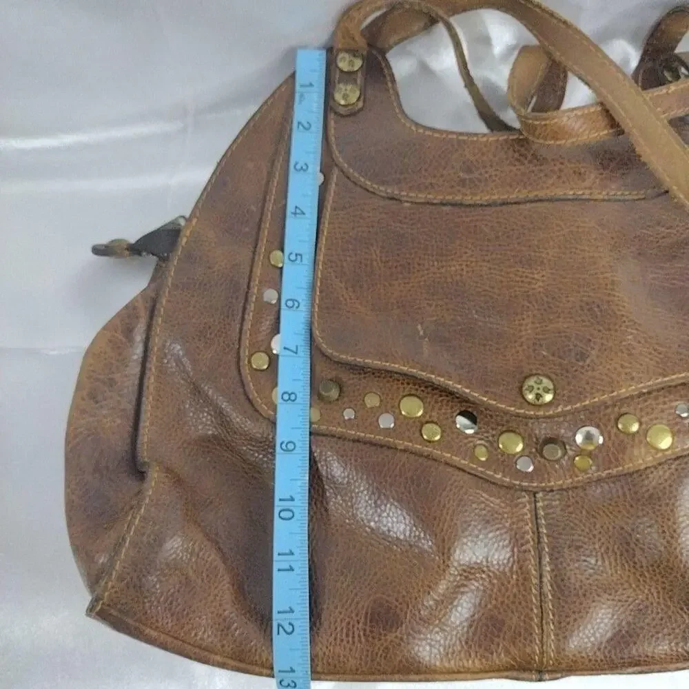 Patricia Nash Hobo Bag Womens Large Brown Studded Leather Shoulder Purse